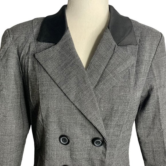 Vintage Dress Barn Skirt Suit Set 8 Black Check Double Breasted Satin Collar - Picture 3 of 10